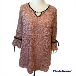 ONYX Blouse Light Pink Lace Blouse 3/4 Sleeves size Large